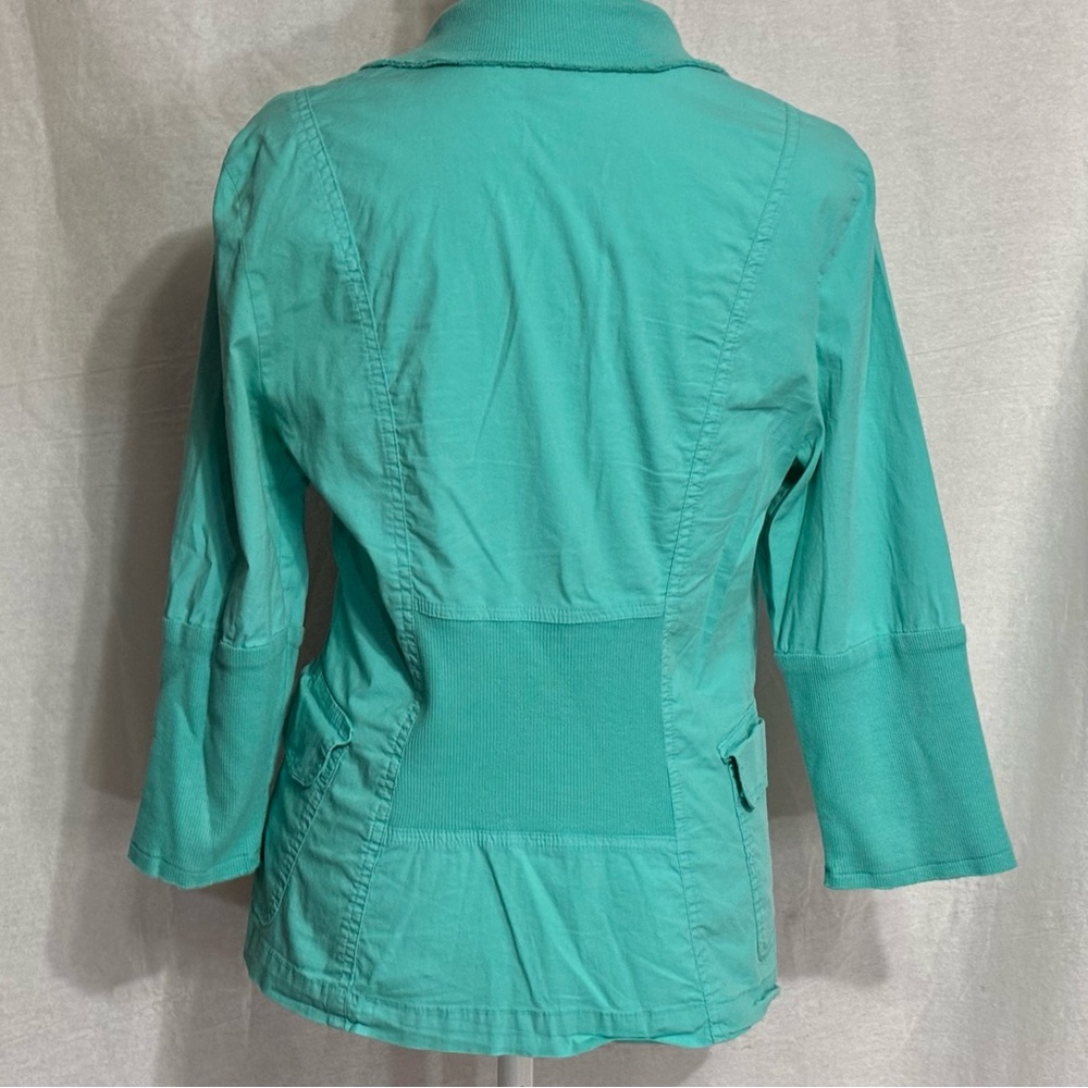 XCVI Teal Ruched Front 3/4 Sleeve Lightweight Blazer Jacket Size Small - Picture 5 of 8